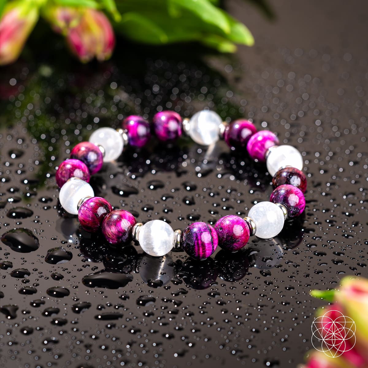 Pink Galaxy Tiger's Eye & Selenite Bracelet – Natural Crystal Beads