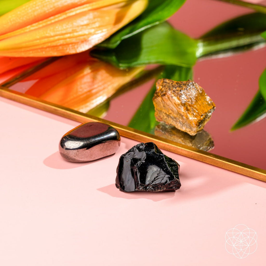 Protection Crystal Trio – Obsidian, Tiger's Eye & Hematite