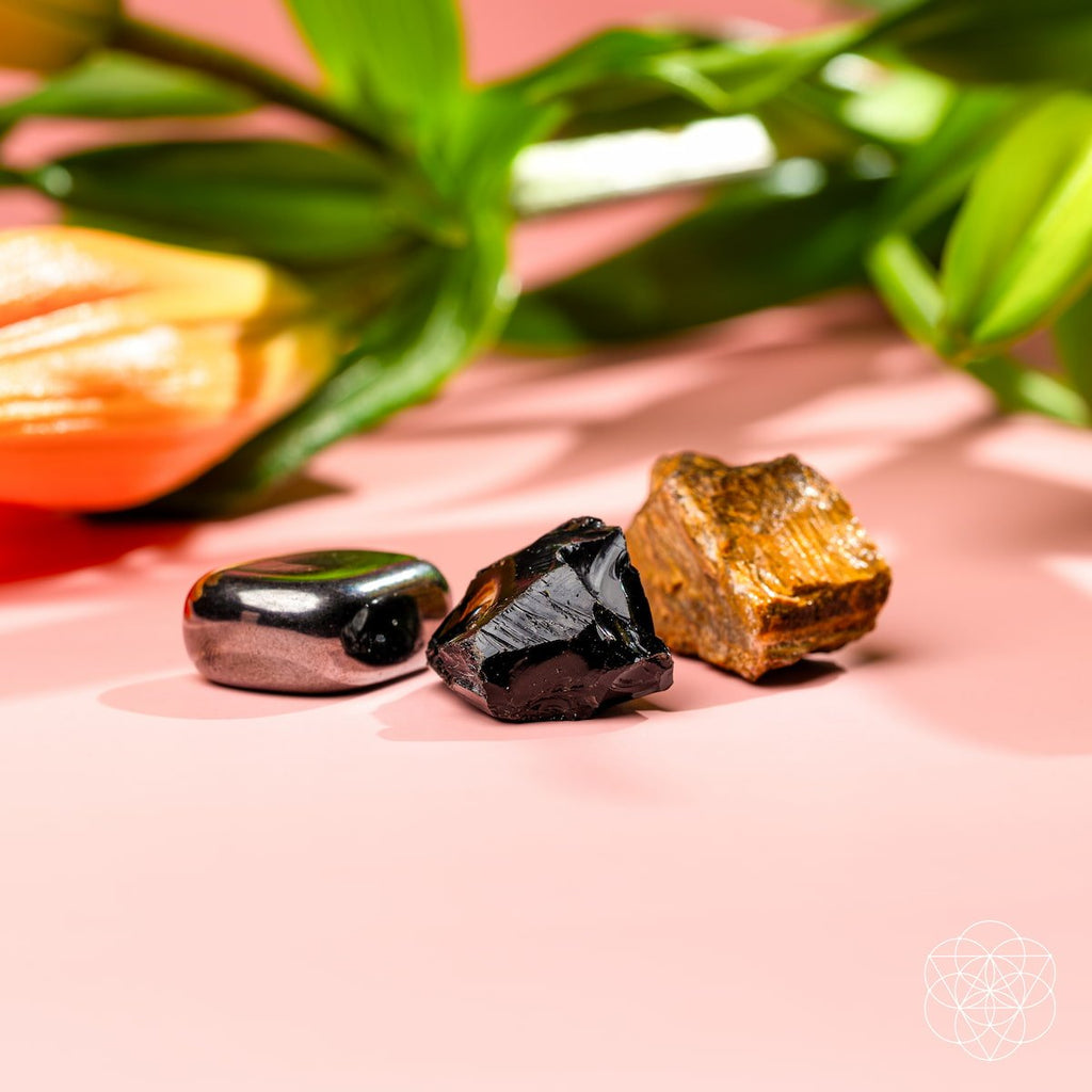 Protection Crystal Trio – Obsidian, Tiger's Eye & Hematite