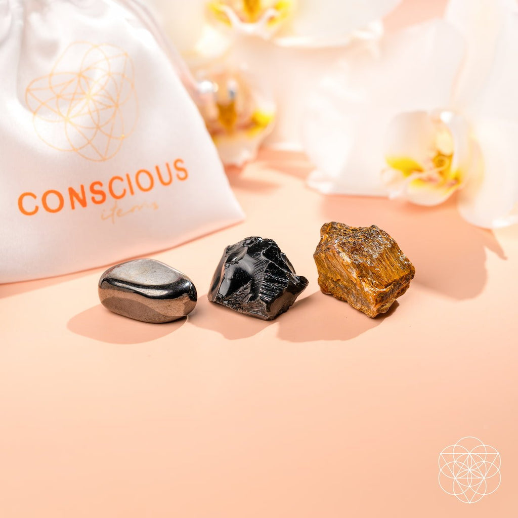 Protection Crystal Trio – Obsidian, Tiger's Eye & Hematite