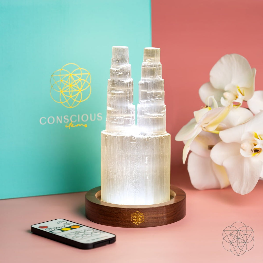 Selenite Lamp – Two-Tower Natural Crystal Night Light