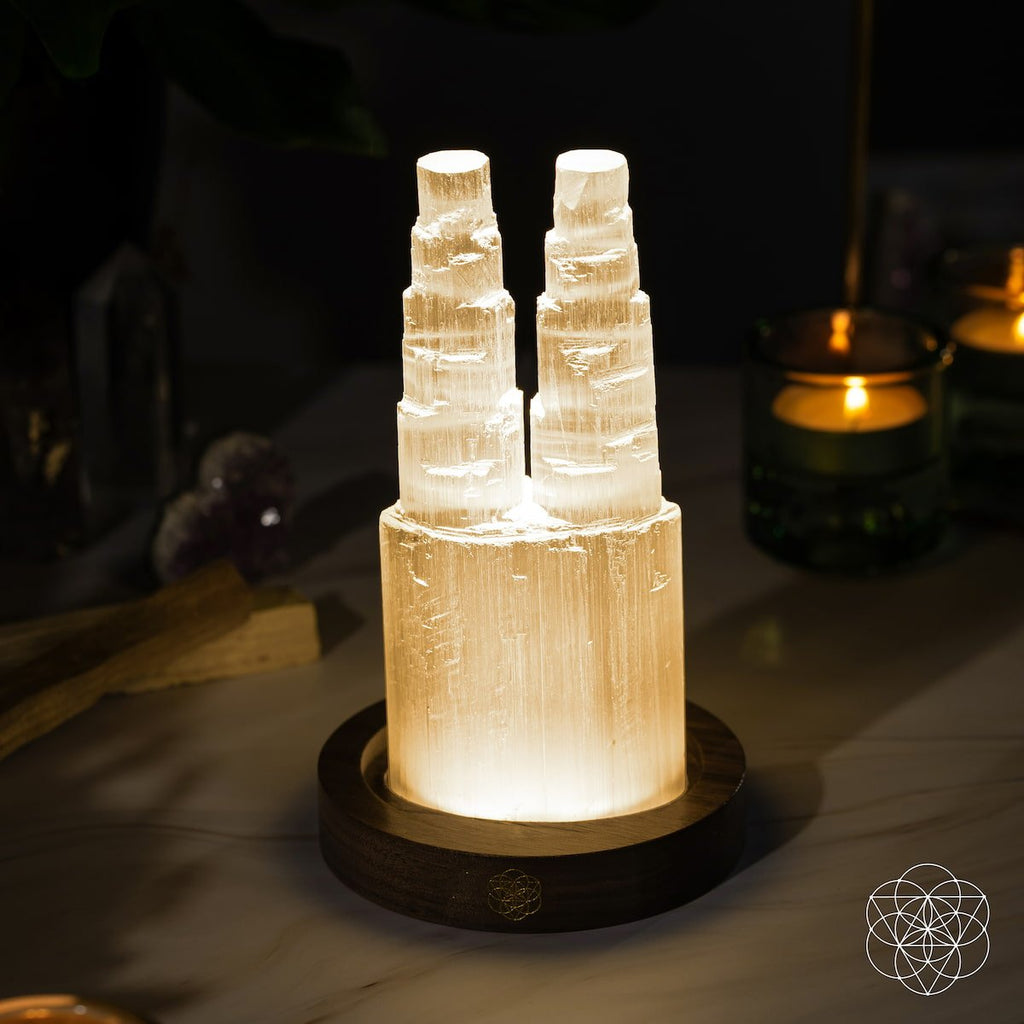 Selenite Lamp – Two-Tower Natural Crystal Night Light