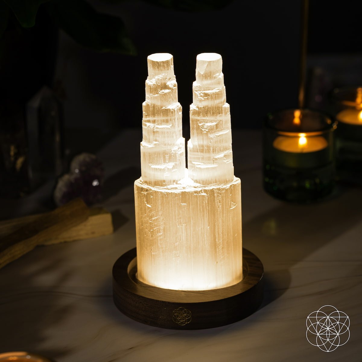 Selenite Lamp – Two-Tower Natural Crystal Night Light
