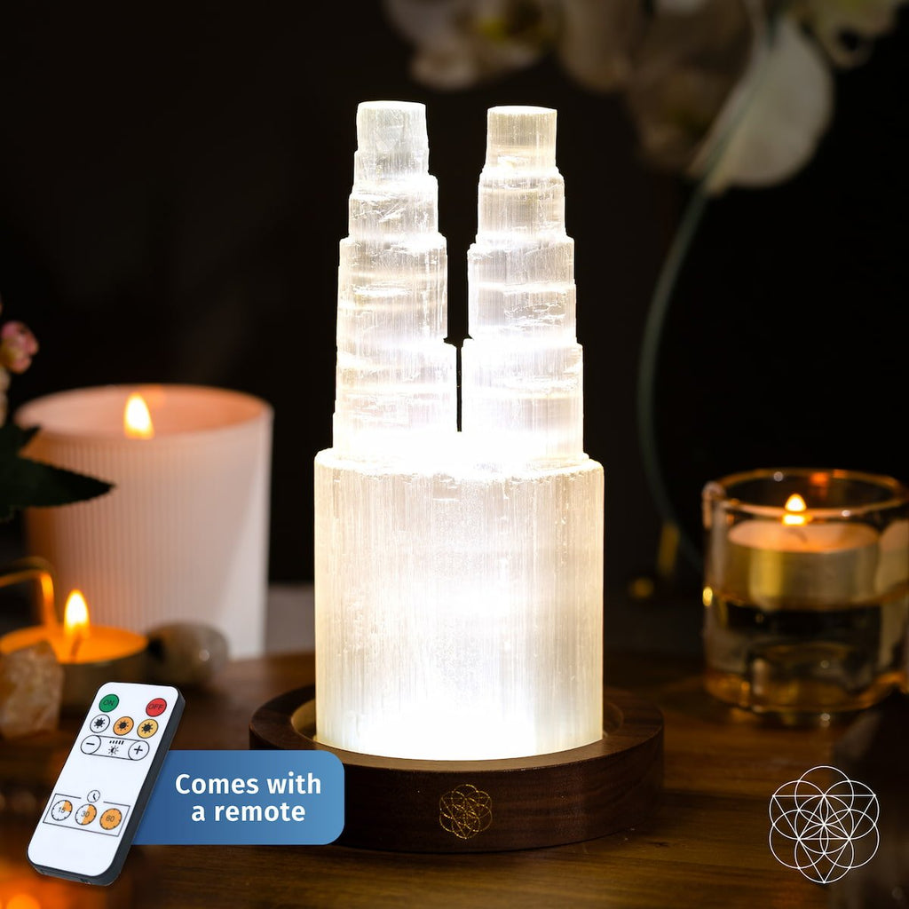 Selenite Lamp – Two-Tower Natural Crystal Night Light