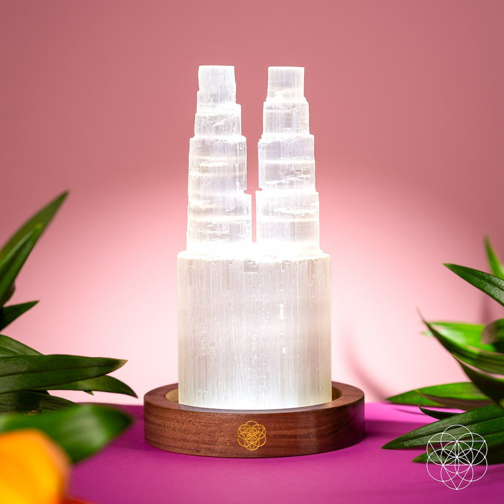 Selenite Lamp – Two-Tower Natural Crystal Night Light