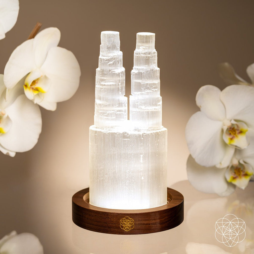 Selenite Lamp – Two-Tower Natural Crystal Night Light
